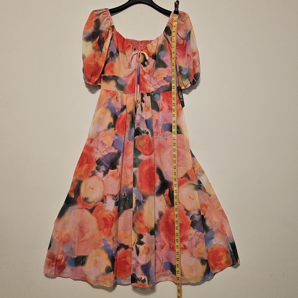 Vince Camuto Women Dress Size 10 Fits Medium Midi Floral Round Neck Short Sleeve - Picture 3 of 9
